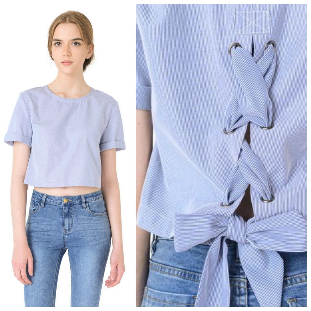 Anthropologie Six Crisp Days Cotton Lace Back Crop